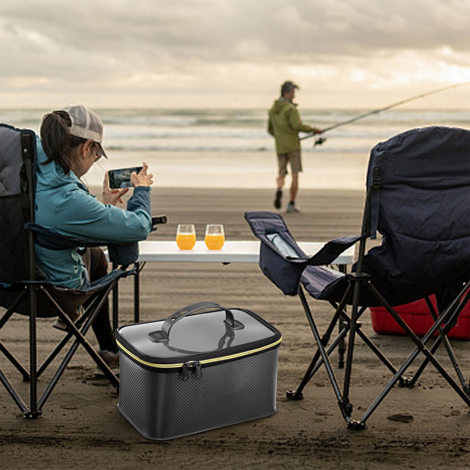 Qaailabf Foldable EVA Fishing Bucket - 10L Live Fish Container - Portable Waterproof Fish Storage Box - Lightweight Multipurpose Fishing Gear - Outdoor Fishing Accessories - 27x17x15cm / 0.41kg